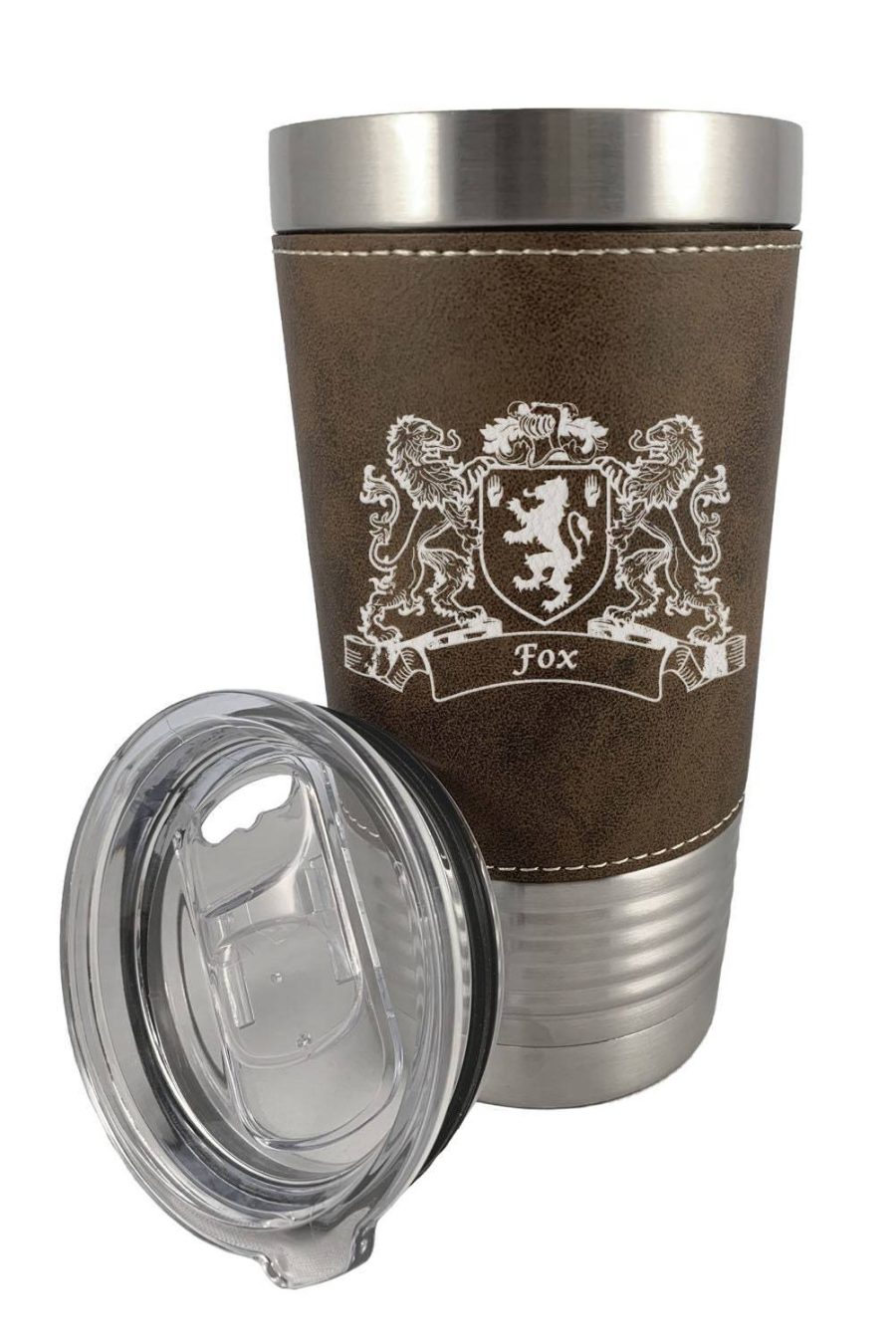 Fox Irish Coat of Arms Leather Travel Mug