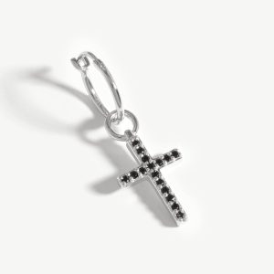 Fused Single Pave Cross Earring