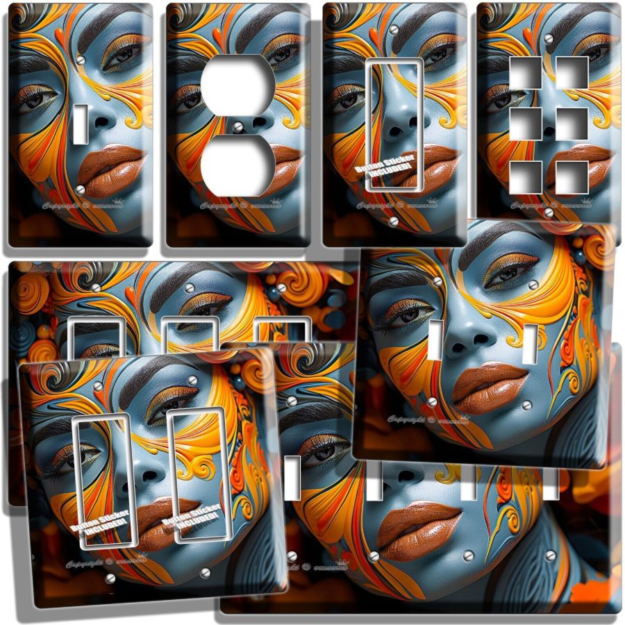 GORGEOUS AFRICAN WOMAN COLORFUL FACE LIGHT SWITCH OUTLET WALL PLATES HOME DECOR