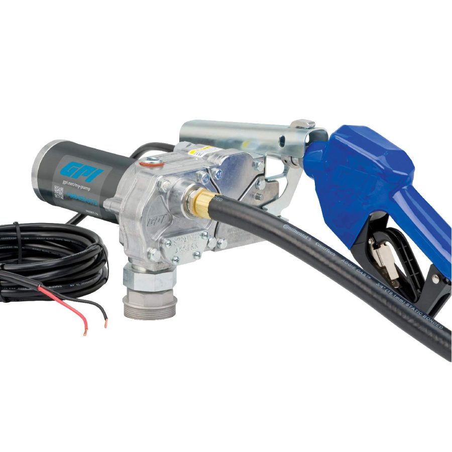 GPI 110000-100 M-150S Fuel Transfer Pump, Automatic Shut-Off Nozzle, 15 GPM Fuel Pump, 12FT Hose, Power Cord, Spin Collar, Adjustable Suction Pipe