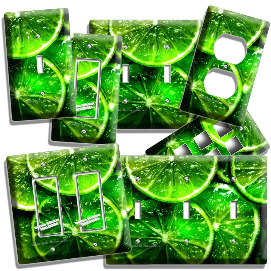 GREEN LIME SLICES LIGHT SWITCH OUTLET WALL PLATE COVER VEGAN KITCHEN ROOM DECOR