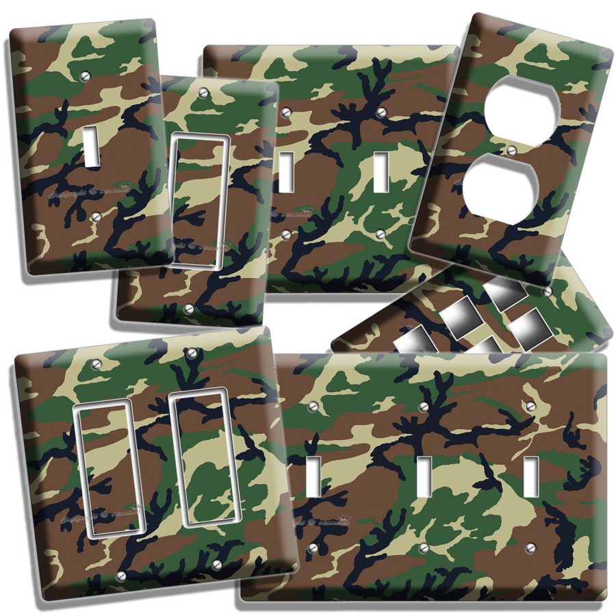 GREEN MILITARY ARMY CAMO CAMOUFLAGE LIGHT SWITCH OUTLET WALL PLATE COVER MANCAVE