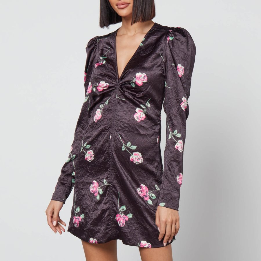 Ganni Floral-Print Crinkled Satin Mini Dress - EU 34/UK 6