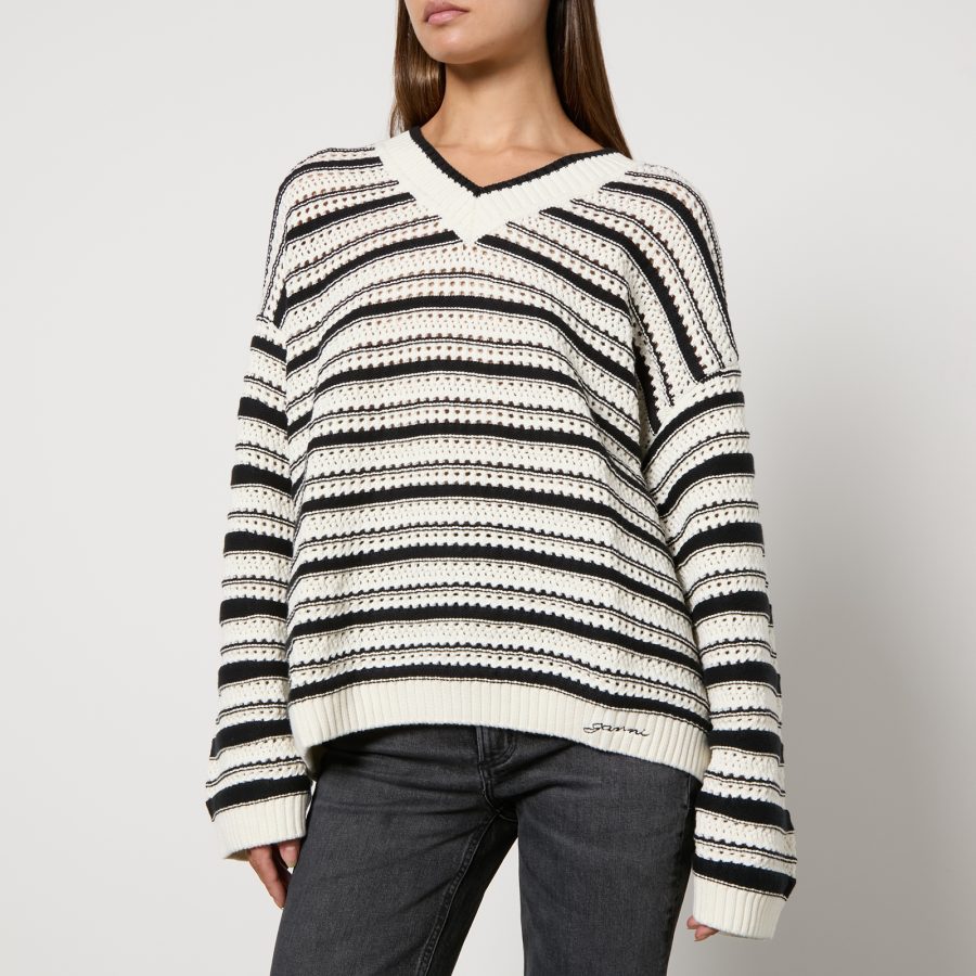 Ganni Striped Crocheted Cotton Jumper - XXS/XS