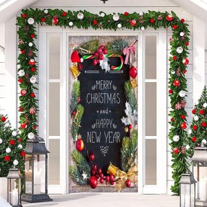 Glitter Happy New Year Merry Christmas Door Cover - Aperturee