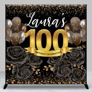 Gold Luxury Black Rose Custom 100th Birthday Backdrop - Aperturee