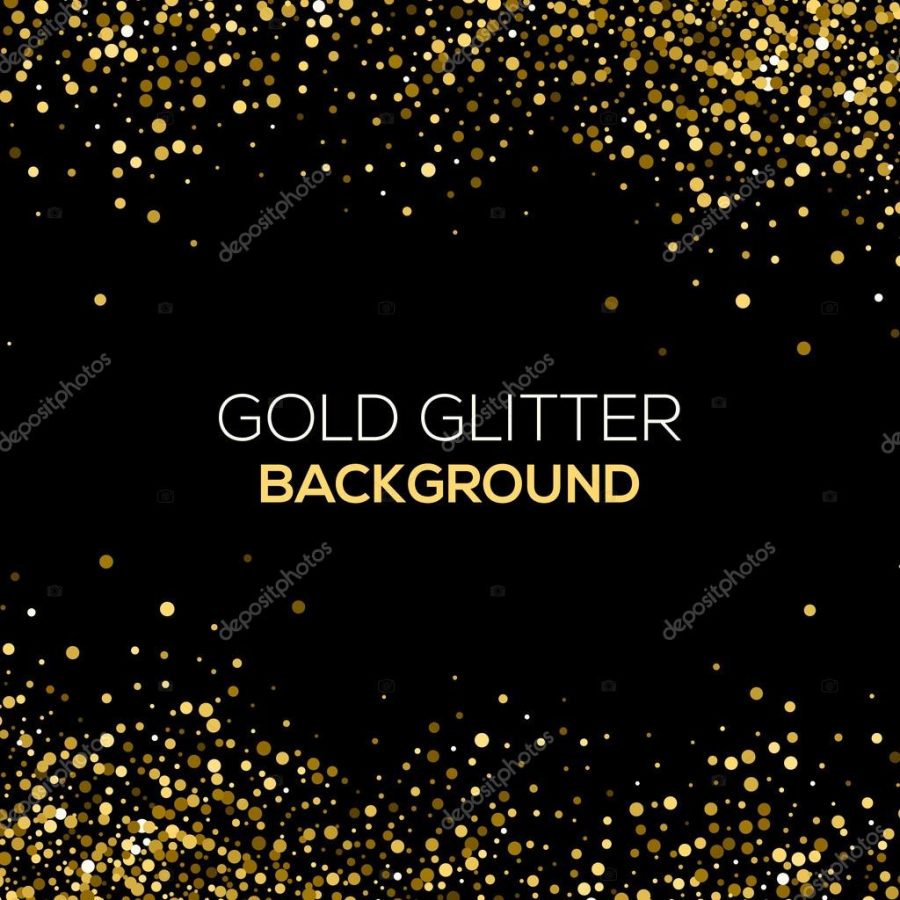 Gold confetti glitter on black background. Abstract gold dust glitter background. Golden explosion of confetti. Golden grainy abstract background.