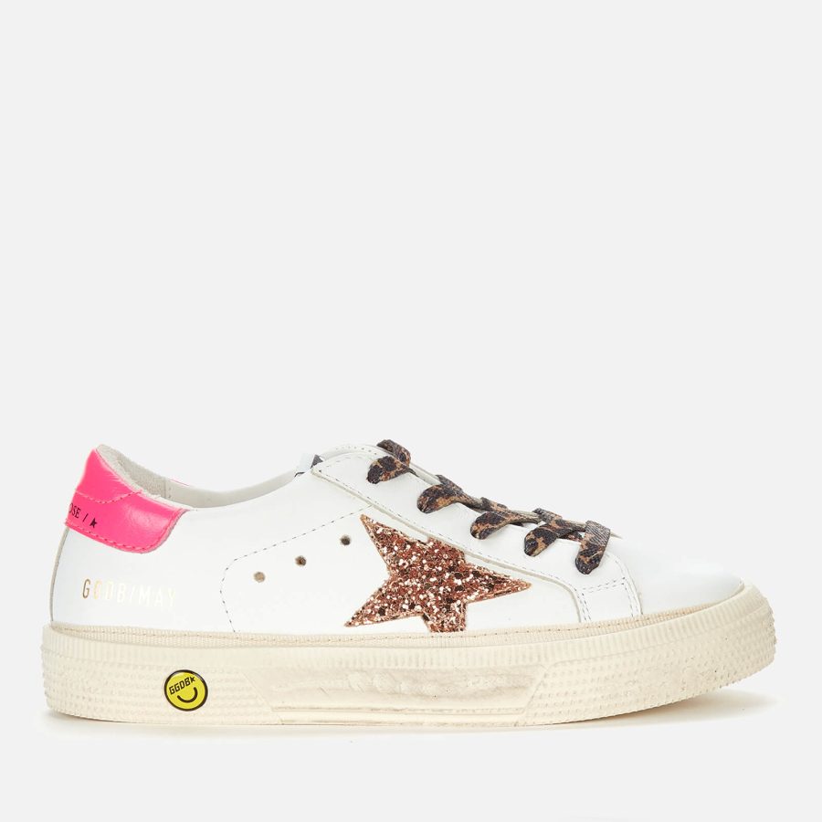 Golden Goose Kids' May Leather Glitter Trainers - White/Peach/Pink Fluo - UK 11 Kids