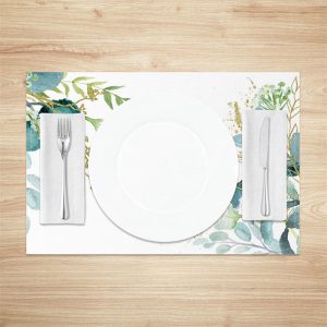 Golden Green Floral Leaves Dining Set Of 4 Placemats - Aperturee