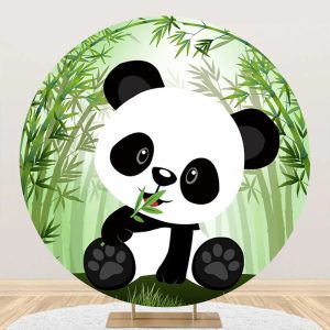 Green Bamboo Forest Panda Round Baby Shower Backdrop - Aperturee