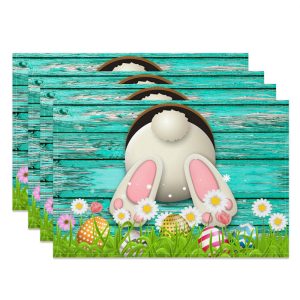 Green Bunny Eggs Wooden Easter Set Of 4 Placemats - Aperturee