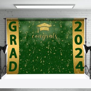 Green Golden Ribbon Hat 2024 Graduation Backdrop - Aperturee