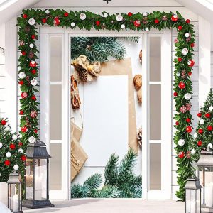 Green Leaves White Paper Board Christmas Door Cover - Aperturee