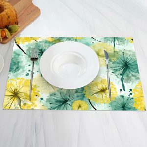 Green Yellow Ink Leaves Vintage Set Of 4 Placemats - Aperturee