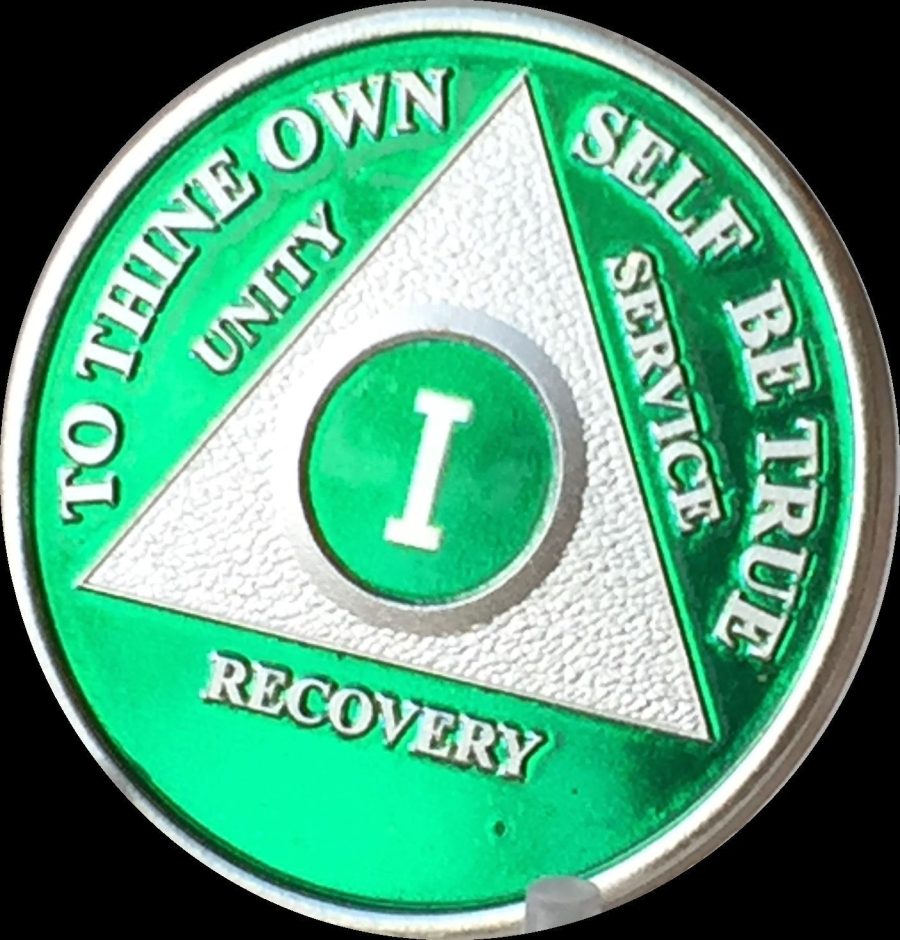 Green & Silver Plated 1 Year AA Chip Alcoholics Anonymous Medallion Coin one