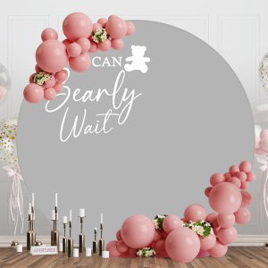 Grey We Can Bearly Wait Round Baby Shower Backdrop - Aperturee