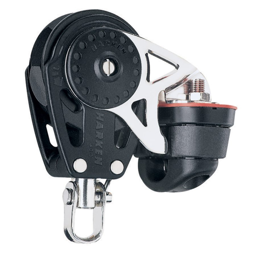 HARKEN 2610 40MM CARBO SINGLE RATCHET BLOCK W/SWIVEL BECKET & CAM CLEAT