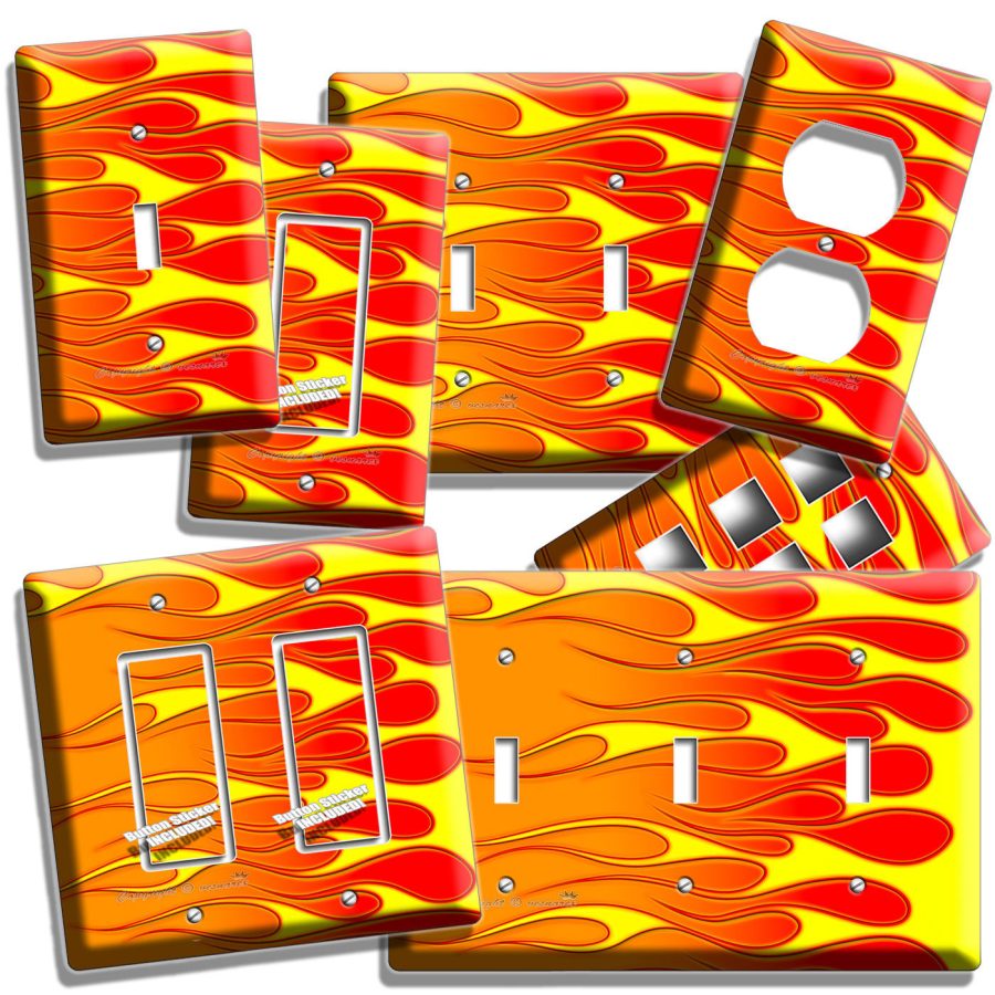 HOT ROD RED YELLOW ORANGE FLAMES LIGHT SWITCH OUTLET WALL PLATE COVER GARAGE ART