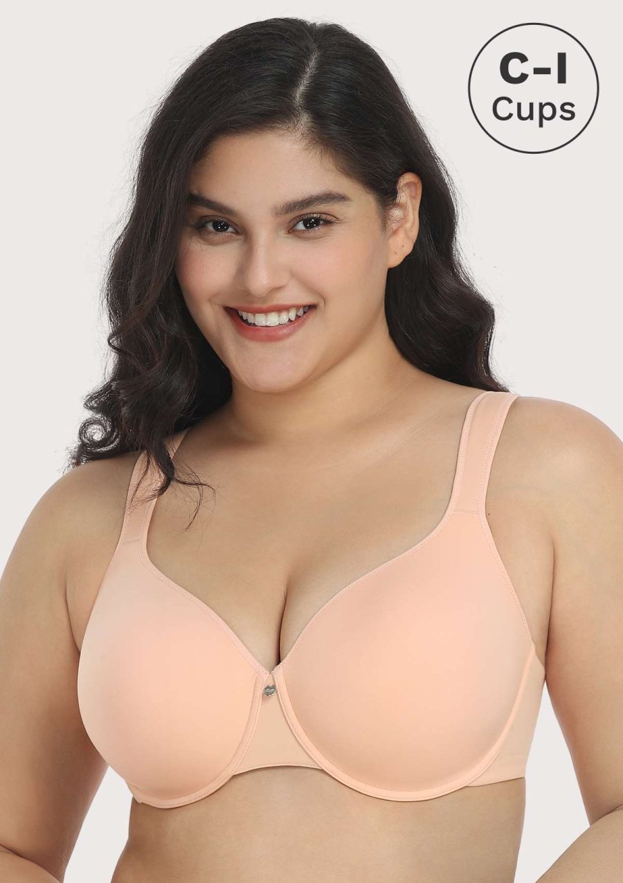 HSIA Patricia Seamless Padded Comfort and Modest Bra and Panty Set - Light Pink / 34 / D