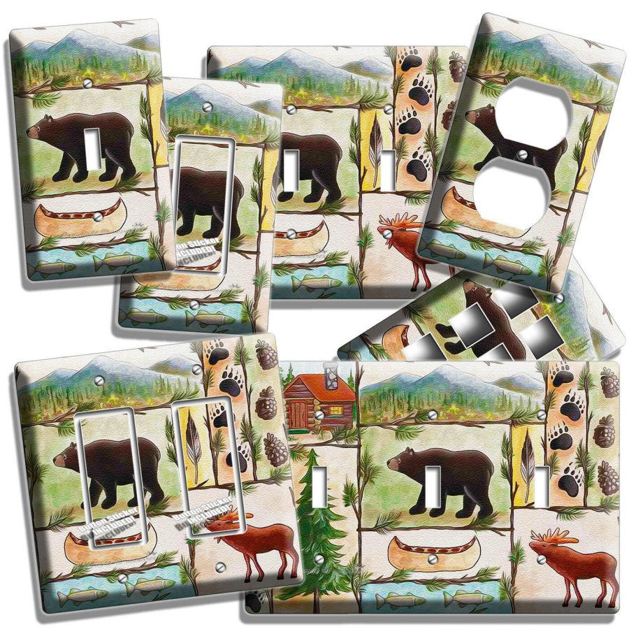 HUNTING CABIN FEVER MOOSE BEAR PAW FISHING LIGHT SWITCH OUTLET WALL PLATES DECOR