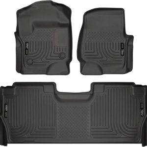 HUSKY LINERS 94061 Weatherbeater | Fits 2017 - 2024 Ford F-250/F-350, F-450 Super Duty Crew Cab w/ Fold Flat Storage - Front & 2nd Row Liner - Black, 3 pc.| Black