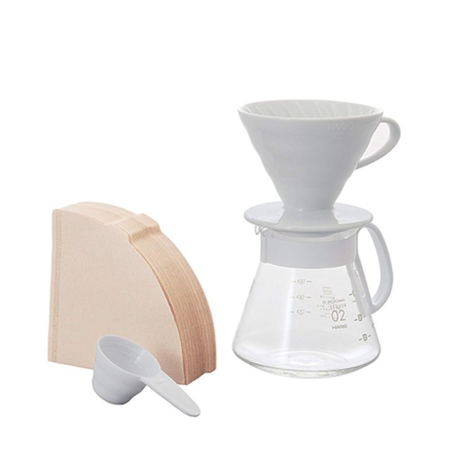 Hario V60 Pour Over Set with Ceramic Dripper, Glass Server, Scoop and Filters, S