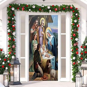 Holy Cute Baby Sheep Christmas Door Cover Decoration - Aperturee