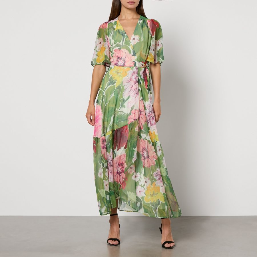 Hope & Ivy Amira Floral-Print Chiffon Maxi Dress - UK 6