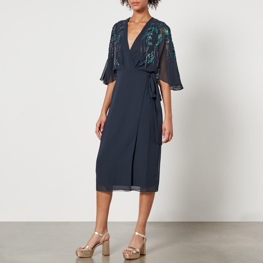 Hope & Ivy Brittany Embellished Chiffon Wrap Dress - UK 18