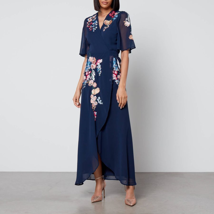 Hope & Ivy Gisela Embroidered Chiffon Midi Dress - UK 8