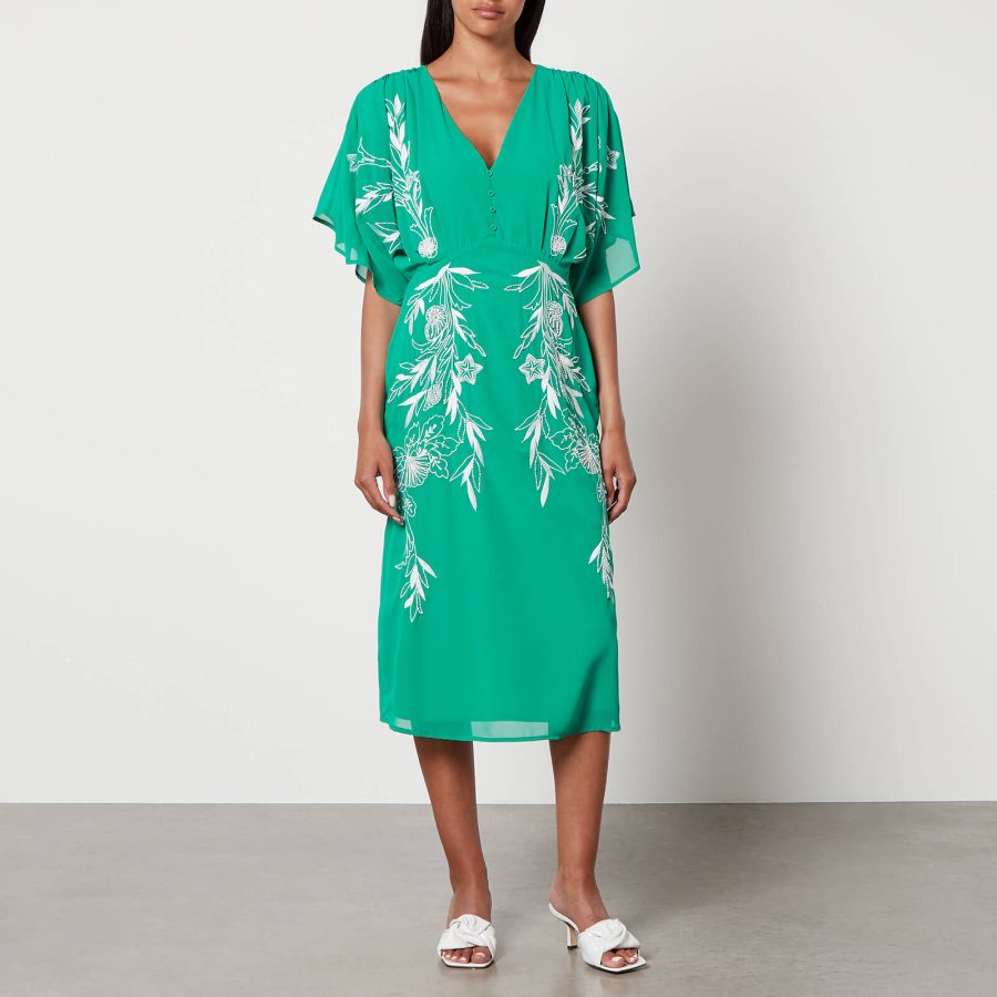 Hope & Ivy The Frances Embroidered Chiffon Dress - UK 10