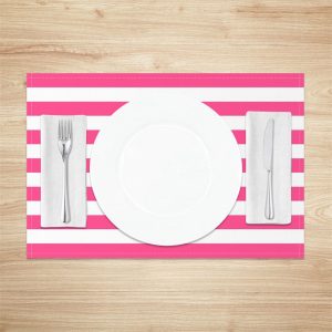 Hot Pink White Horizontal Stripe Set Of 4 Placemats - Aperturee