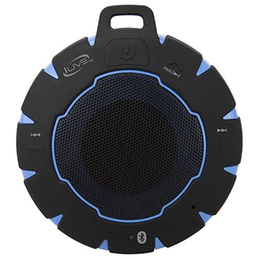 ILIVE ISBW157BU Waterproof Wireless Speaker, includes Detachable Carabiner Clip and Micro-USB to USB Cable, Black/Blue