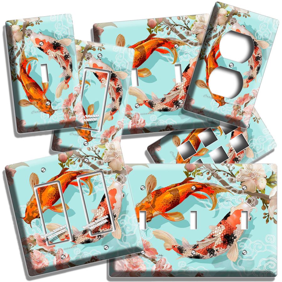 JAPANESE KOI FISH POND SAKURA FLOWERS LIGHT SWITCH OUTLET WALL PLATES ROOM DECOR