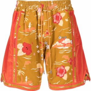 JUST DON Hawaiian Graphic Print Shorts