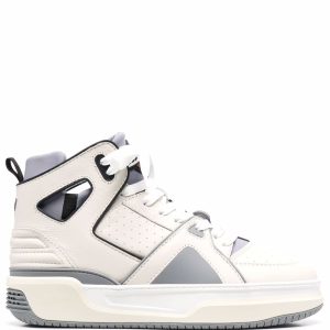 JUST DON Panelled High-top Leather Sneakers White/Grey