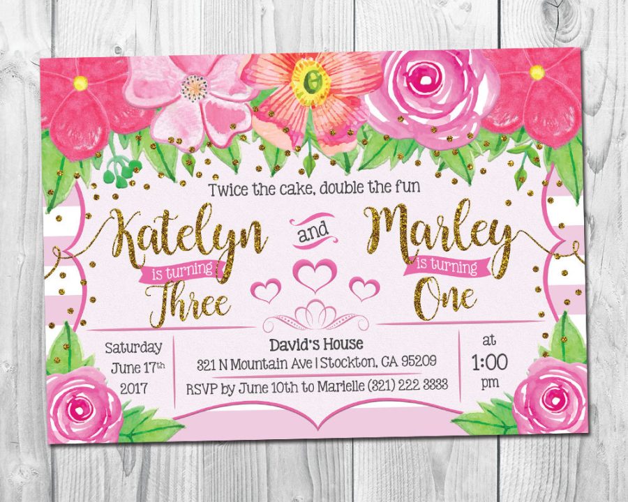 Joint Birthday Invitation / Sibling Birthday Invitation / Floral Birthday Invite