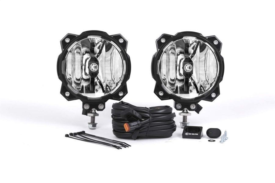 KC HILITES 91301 Gravity LED Pro6 Single Spot Beam with Wiring Harness and Illuminated LED Light Switch - Pair Pack System