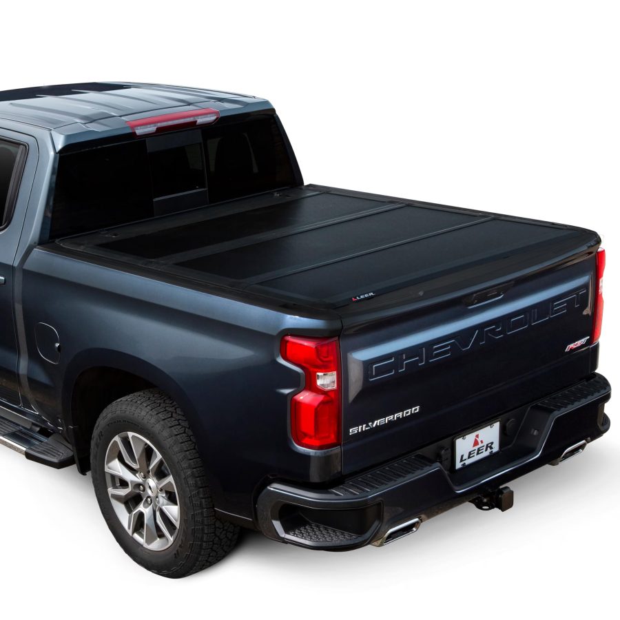 LEER 631105 HF350M Tri-Folding Truck Bed Tonneau Cover, Fits Chevy Silverado and GMC Sierra 1500/Sierra Limited, Years 2014-2018 and 2019, 58 INCH Truck Bed, Black