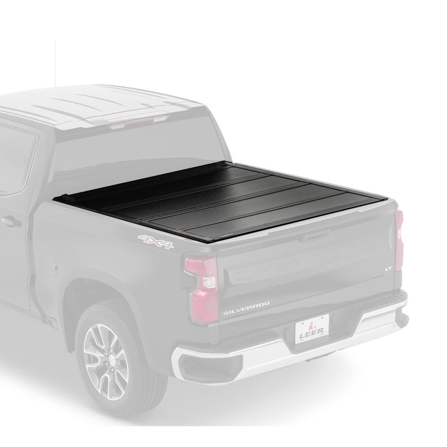 LEER 650300 HF650M Quad-Folding Truck Bed Tonneau Cover, Fits Chevy Silverado and GMC Sierra, Years 2019-2024, 58 INCH Truck Bed, Black