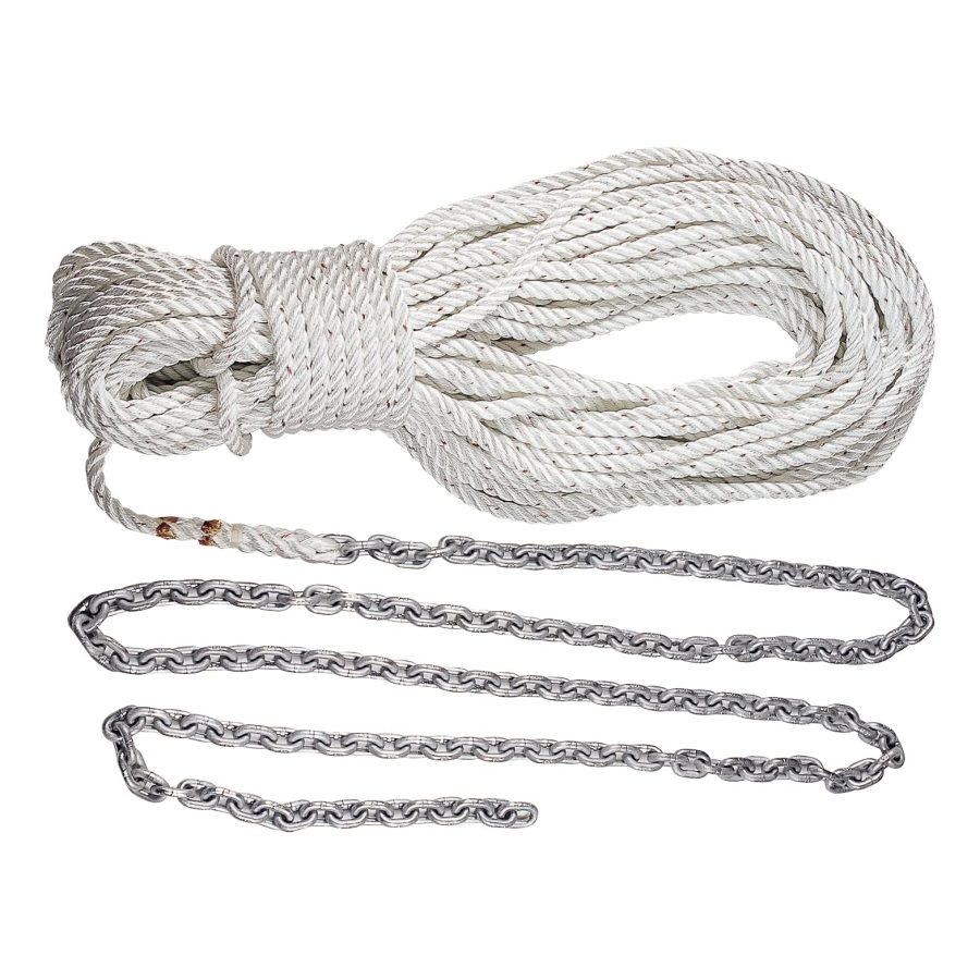 LEWMAR HM10HT200PX Boat Anchor Rode for Windlasses - 10FT 1/4 INCH G4 Chain, 200FT 1/2FT 8-Plait Rope with Shackle, High-Test-Rated Galvanized Links, Hand-Sewn Whipping