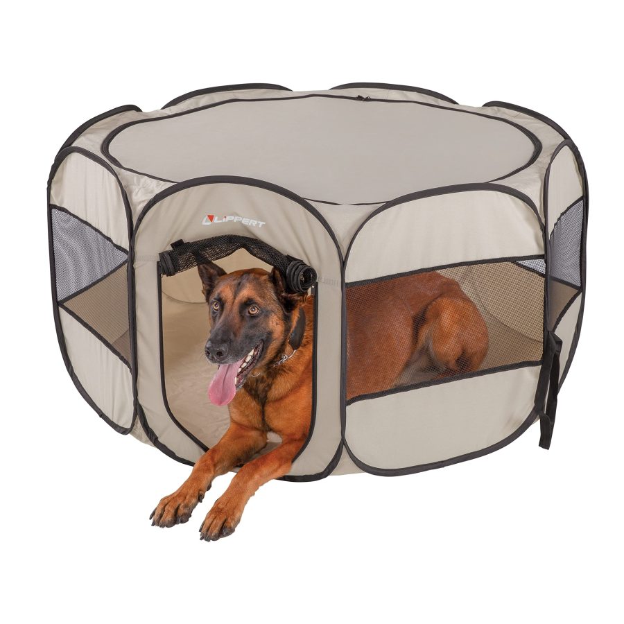 LIPPERT 2021150642 Soft-Sided, Foldable and Portable Pet Playpen for Camping, Large/X-Large , Tan