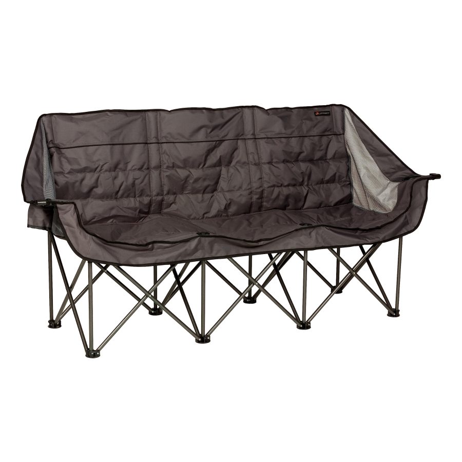 LIPPERT 2022114796 Campfire Folding Couch - Dark Grey, High-Loft, Foldable Sofa, Dual Cup Holders, Power Coated Steel Frame, Durable 600D Outdoor Polyester Fabric, 500 lb. Capacity