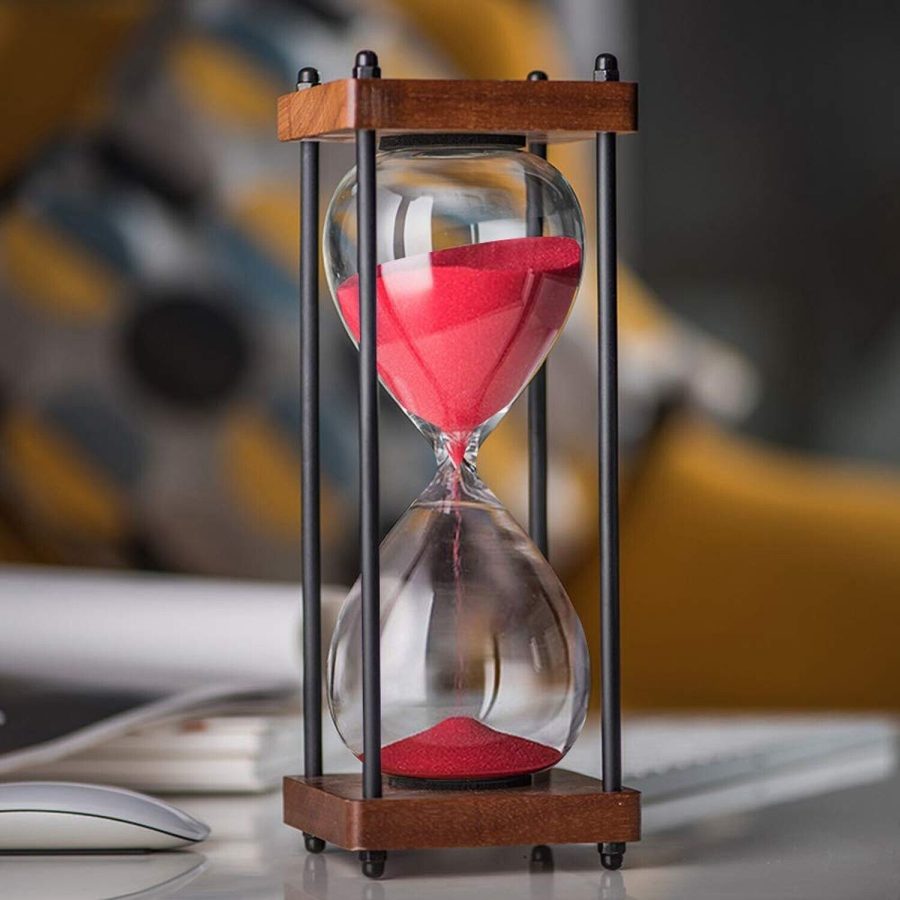 Large Hourglass Timer 60 Minute, Decorative Wooden Sandglass, Red Red Sand