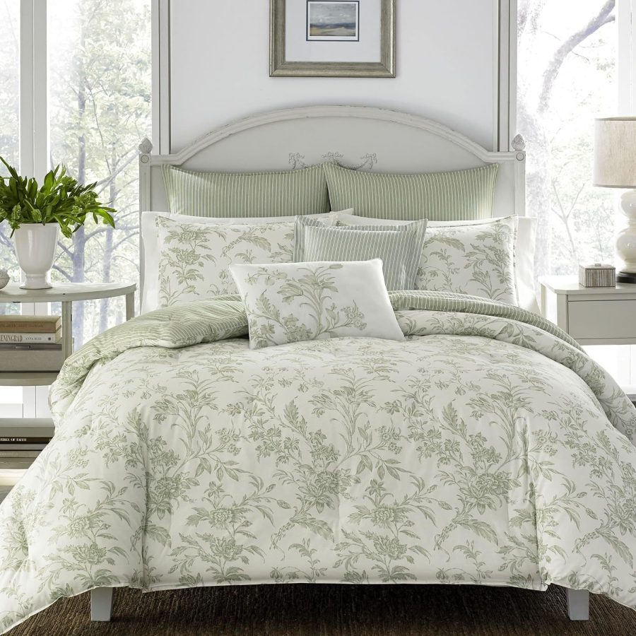 Laura Ashley Home - Twin Size Comforter Set, Reversible Cotton Bedding, Includes