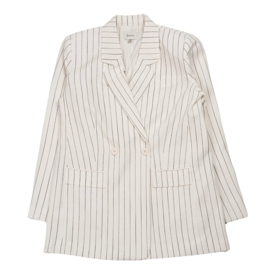 Lizagz striped linen blazer in off-white