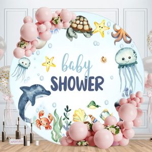 Lovely Undersea Fishes Circle Baby Shower Backdrop - Aperturee