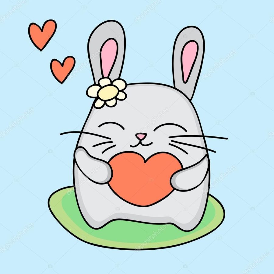 Lovely rabbit holds love heart - vector illustration