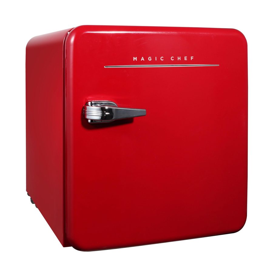 MAGIC CHEF MCR16CHR 1.6 Cubic Feet Retro Style Mini Fridge with Interior LED Light and Removable Glass Shelf Ideal for Bedroom and Recreational Room, Red