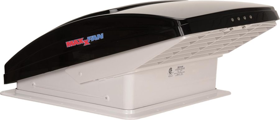 MAXXAIR 00-06401K Maxxfan Deluxe Vent, Fan and Vent Cover All in One - Powerful 4-Speed Reversible Fan with Thermostat, Built-in Rain Cover, Exhuast Air Only, Fits 14 INCHx14 INCH Roof Openings, Smoke